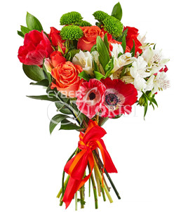 Bouquet of roses, anemones and alstroemerias
